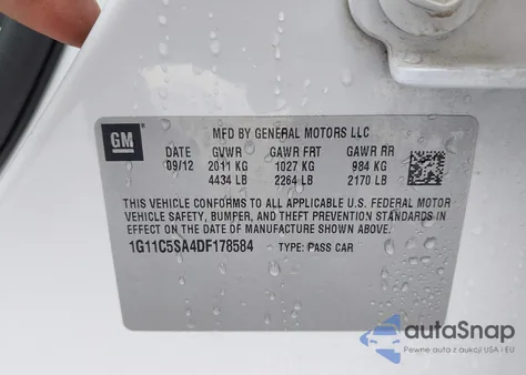 2013 Chevrolet Malibu 1Lt из США, поврежденный, VIN 1G11C5SA4DF178584